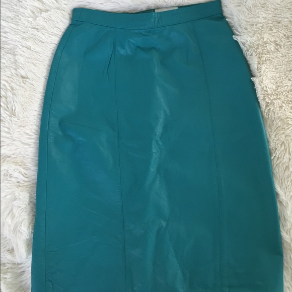 Teal Leather Pencil Skirt