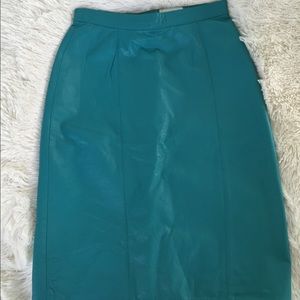 Teal Leather Pencil Skirt