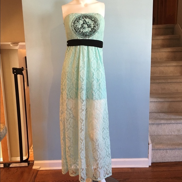 Floral Lace Floor Length Dress color Aqua