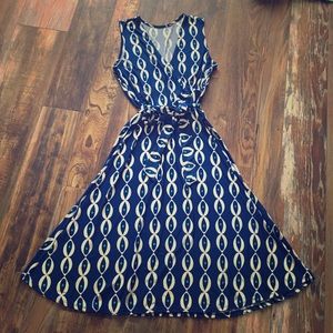 Blue Mod Cloth Wrap Dress Small