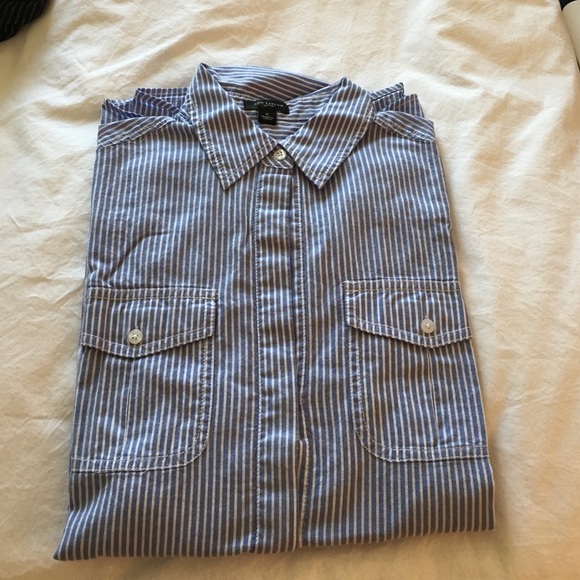 Ann Taylor blue/white striped button-down
