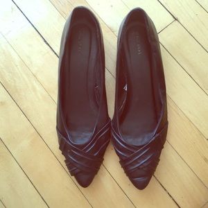 Black low wedge shoes