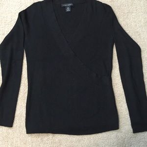 Ribbed cross front silk/cashmere sweater