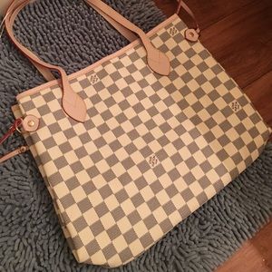 White and Gray Checkered purse