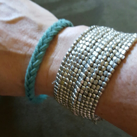 Festival bracelets silver cuff turquoise braid - Picture 2 of 2