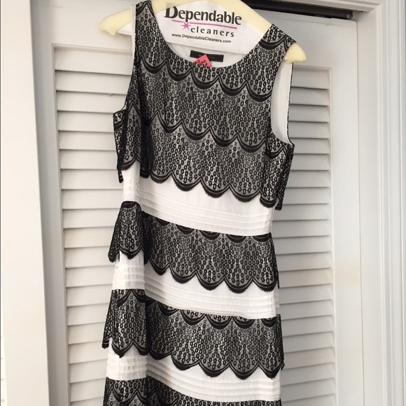 BCBG White and Black Lace Formal Dress