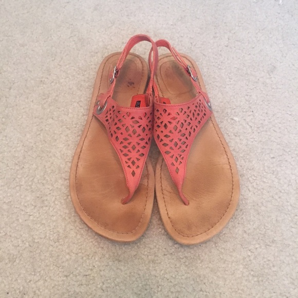 Leather Orange/Coral Laser Cut Sandals