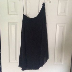 Black one shoulder cape dress