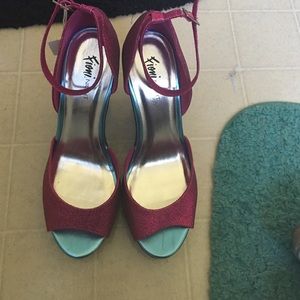 Pink/black wedges with ankle strap