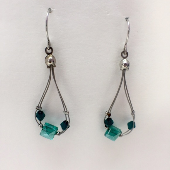 Blues and teal dangling earrings