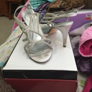 Open toe silver heels
