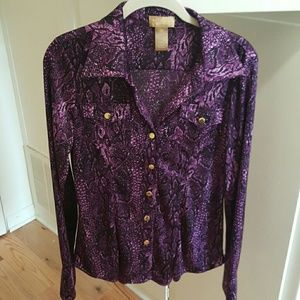 Purple Lizard Blouse with Gold button Accents