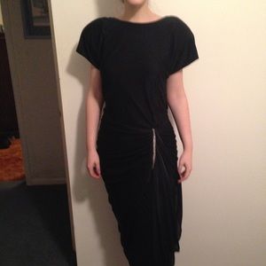 Vintage Black Gown w/ Ruched Bottom, Low Cut Back