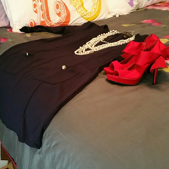 Navy dress 3/4 length slv fresh plussize fashion
