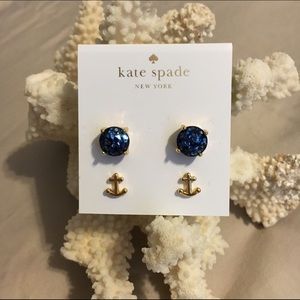 SALE! Kate Spade Blue Glitter & Anchor Earring Duo