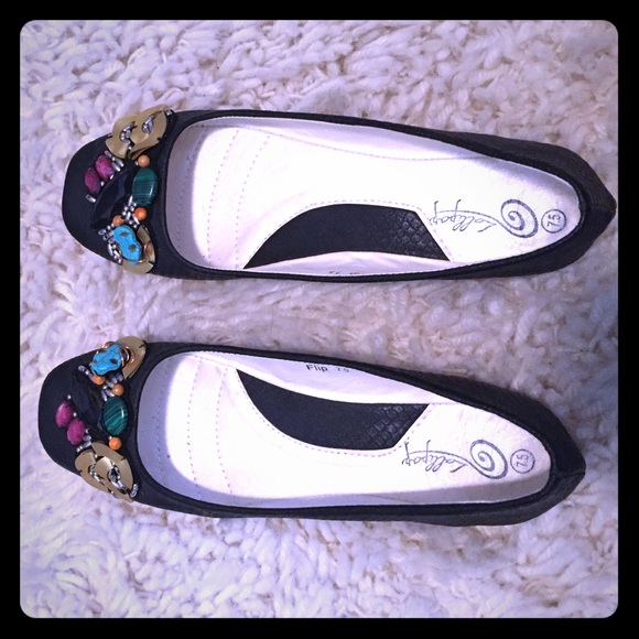 Black and Jeweled Flats