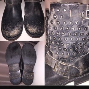 Frye Jenna Cut Stud Short Moto Boot Stonew Leather