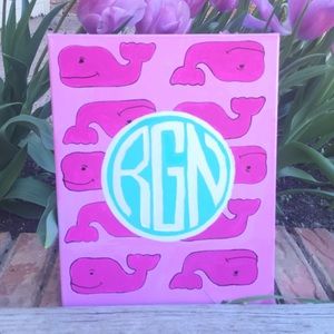 Vineyard vine whale painting, monogrammed