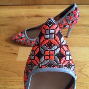 SOLD-J.Crew Collection coral embroidered heels