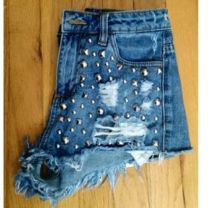Studded, Distressed, High Waisted Shorts