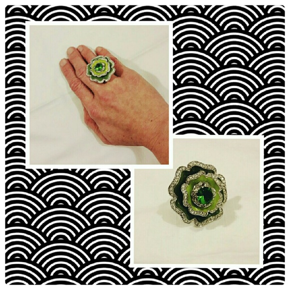 Rhinestone Rose Statement Ring