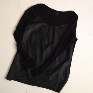 Momssimo Faux leather Front Black Top