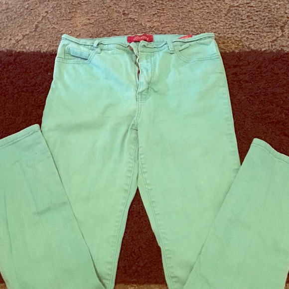 Green high waisted skinny jeans