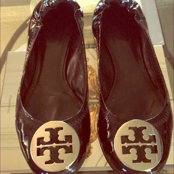 Tory Burch black patent leather flats