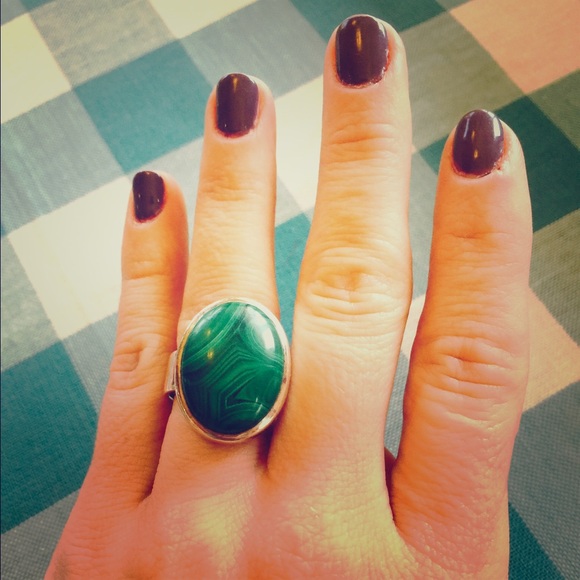 Sterling silver and green stone ring