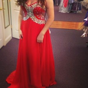 Strapless red prom dress