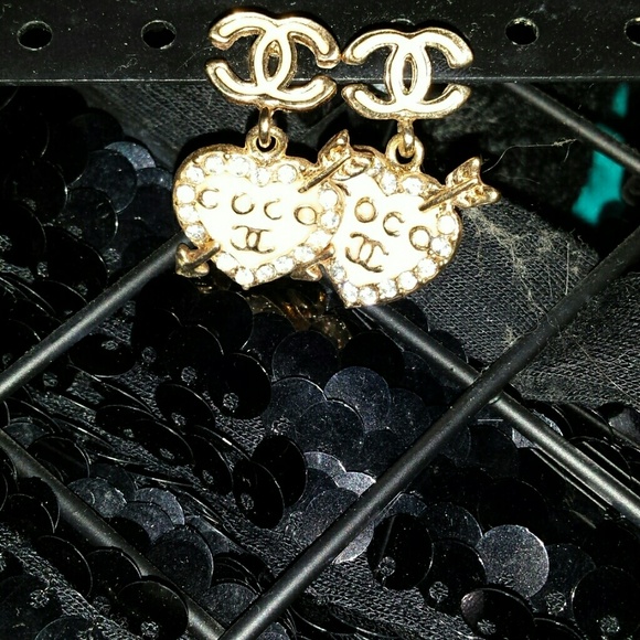 Coco Chanel rhinestone heart and arrow earrings