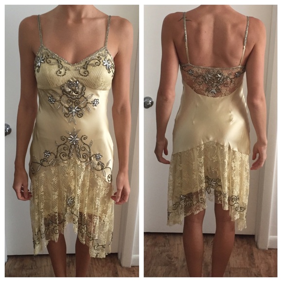 Sue Wong Nocturne 100% silk gold dress Size 6