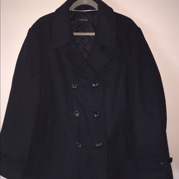Black Lands End Wool Pea Coat Size 22