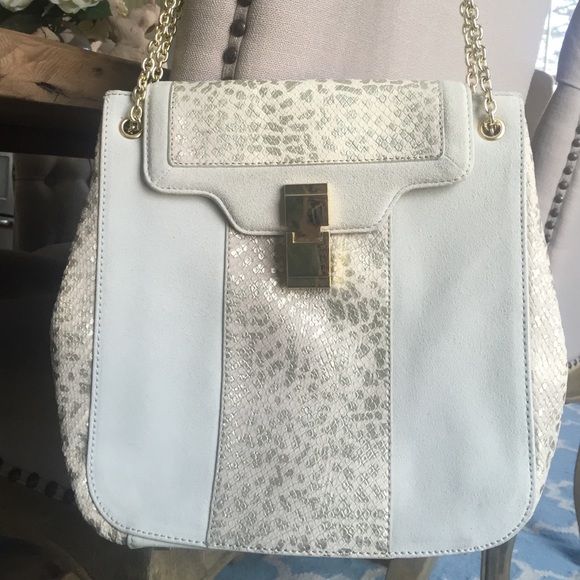 Vince Camuto white and gold leopard print handbag