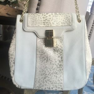 Vince Camuto white and gold leopard print handbag
