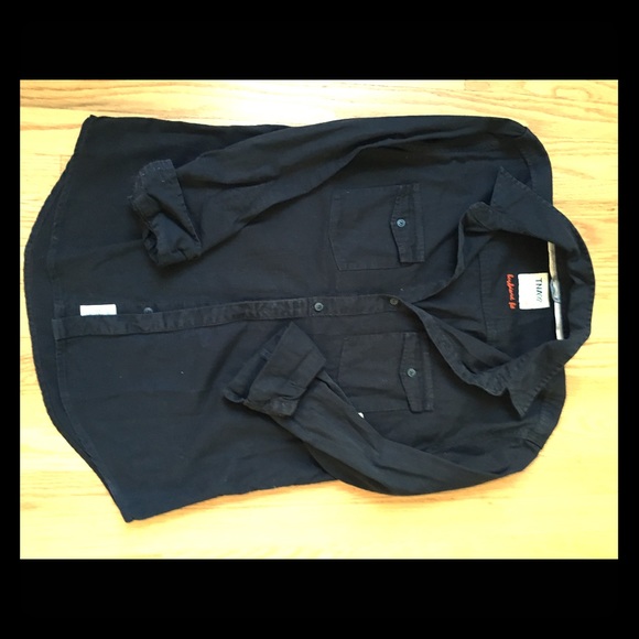 Black denim button up boyfriend shirt