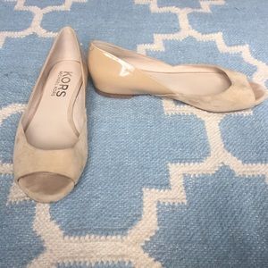 Michael Kors suede and patent nude peep toe flats
