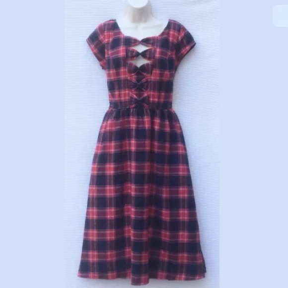 Long Eshakti Plaid Bow Dress - Picture 2 of 3