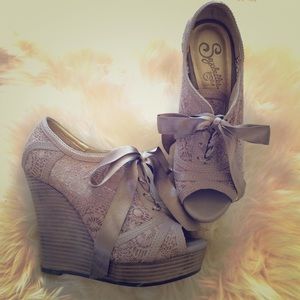"Harmony" Oxford Lace Up Peep Toe Wedges
