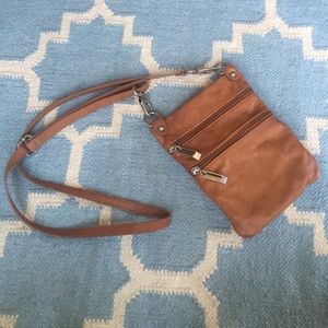 Small cognac leather crossbody bag