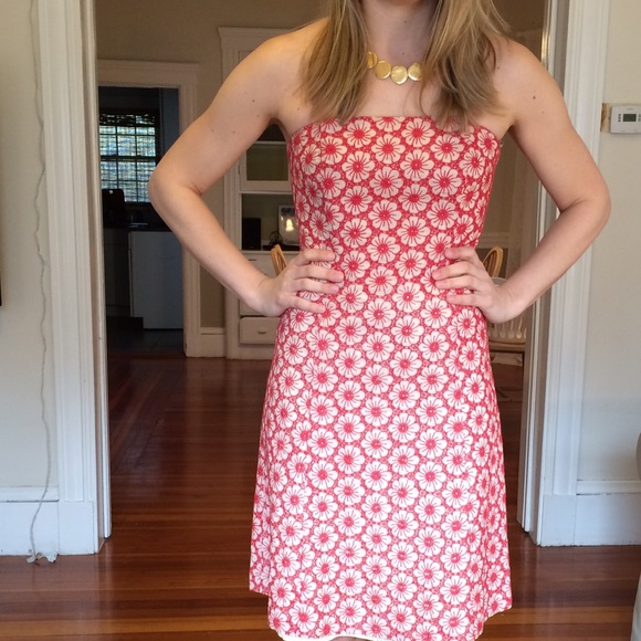 Red lace strapless sundress