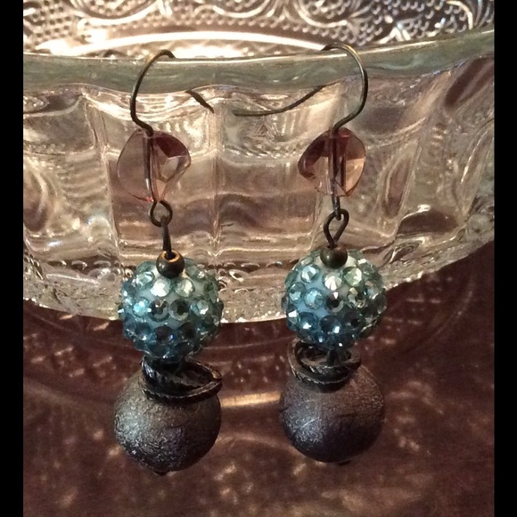 Earrings with Brown and Blue Ball