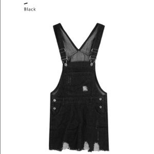 black denim dress overalls