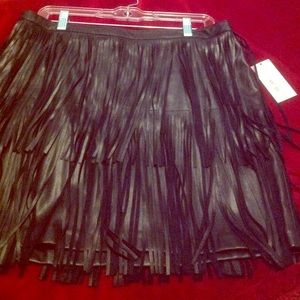 NWT Ana Faux Leather Fringe Skirt in Black.