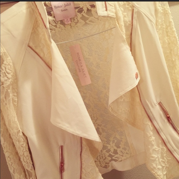 Romeo & Juliet Couture Cream Lace Moto Jacket NWT - Picture 1 of 2