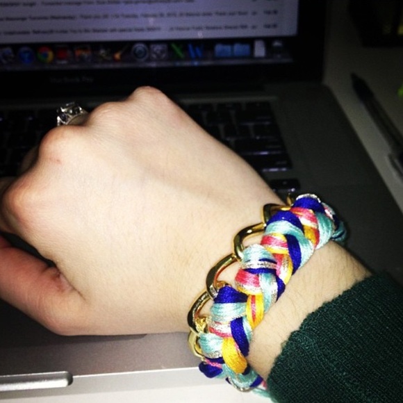 Large Bright Woven Gold Chain Bracelet w/ Sparkles
