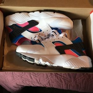 White, blue, pink nike huaraches