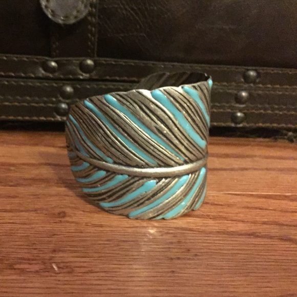 Turquoise feather cuff bracelet