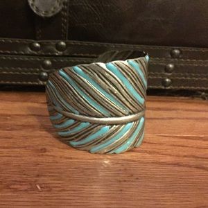 Turquoise feather cuff bracelet