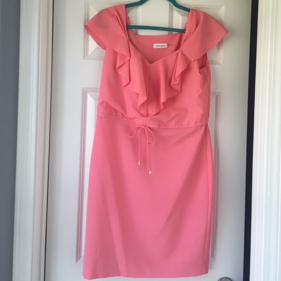 Calvin Klein salmon cap sleeve jersey dress